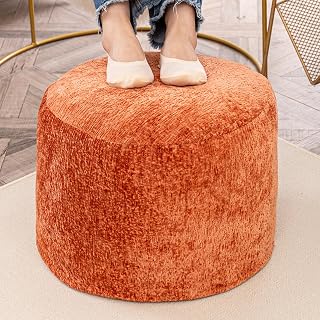 Round Boucle Pouf Ottoman Modern Foam Filled Foot Rest Multifunctional Foot Rest Coffee Table Floor Pouf Seat for Living Room Bedroom Orange