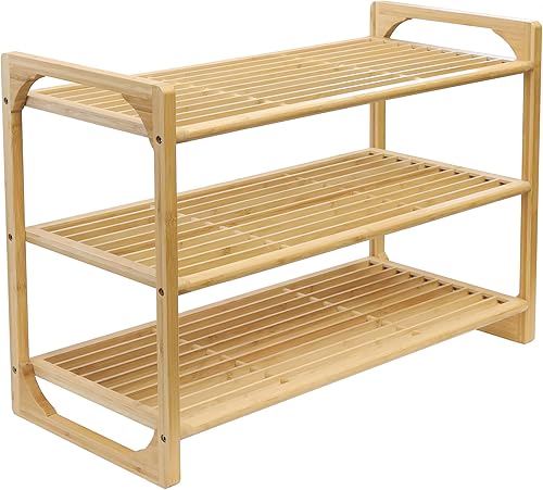 RoyalHouse Zapatero apilable de bambú, organizador de zapatos de 3 niveles, perfecto para sala de estar, armario, entrada, dormitorio