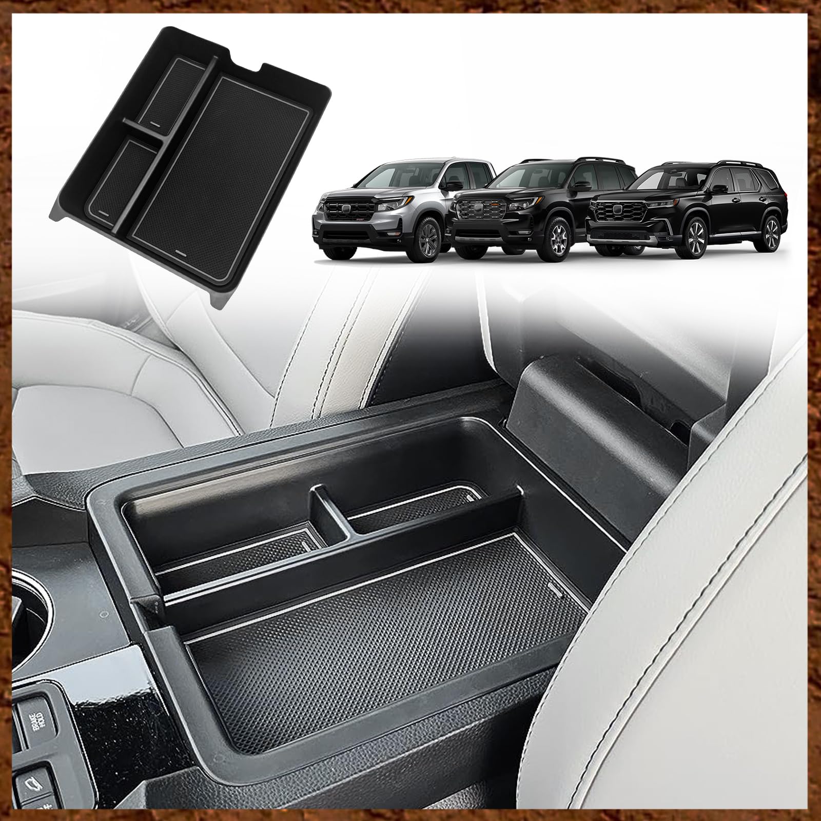 Muslogy Center Console Organizer Compatible with Honda Pilot 2023 2024 2025, 2024 Ridgeline/Passport Center Console Storage Box Divider Inserts Interior Accessories ABS Material(Gray)