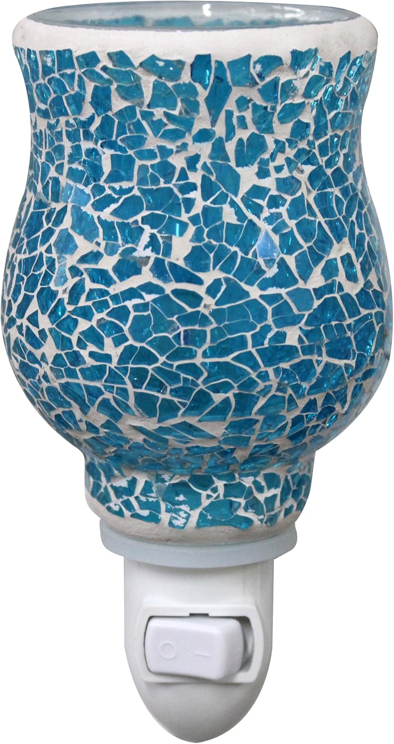 CVHOMEDECO. Mosaic Wall Plug-in Electric Wax Melt Warmer Decorative Mosaic Fragrance Warmer for Scented Candle, Wax Melts, Tarts and Fragrance Oils, Night Light Decor., Sky Blue