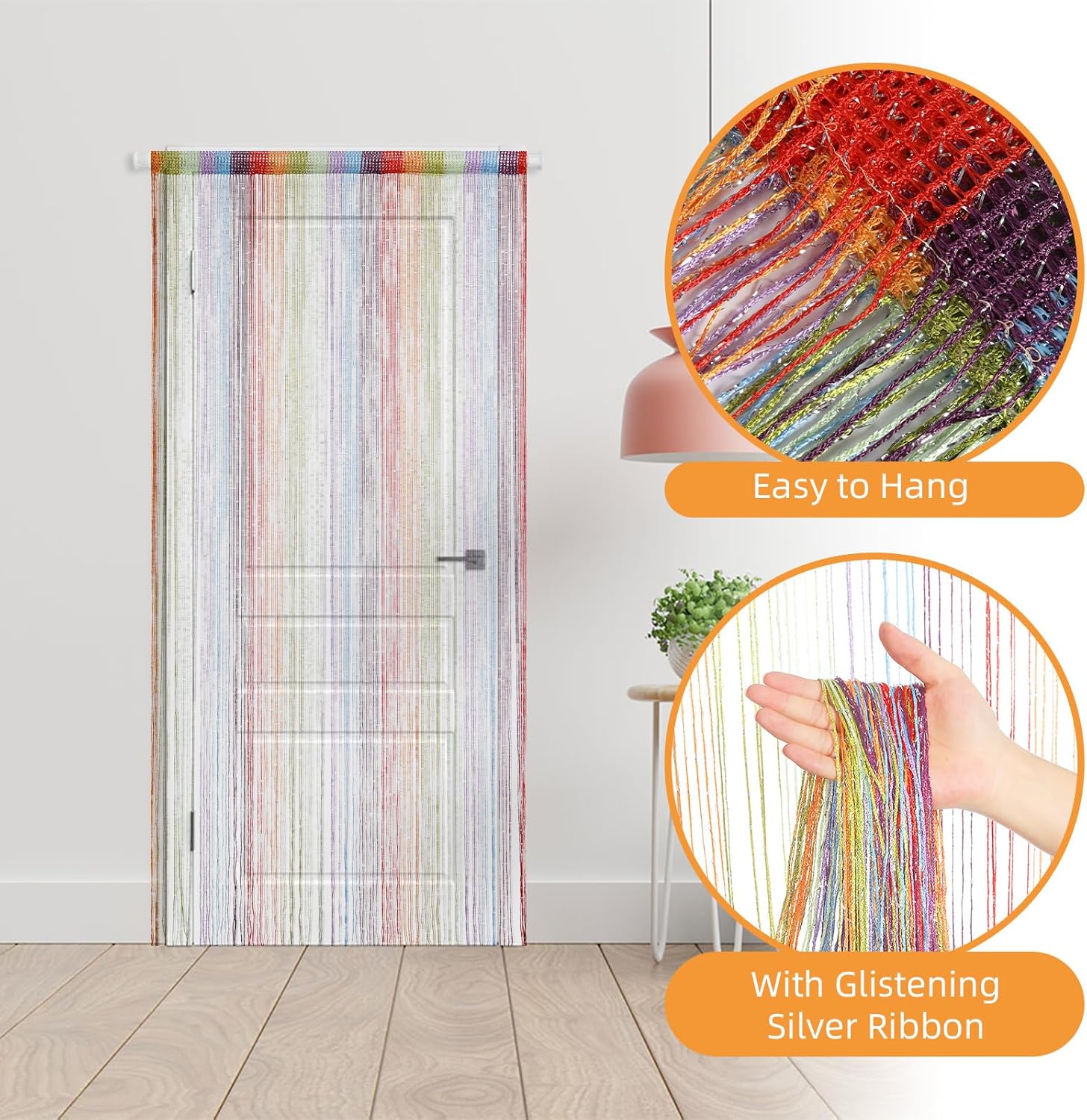4 Pieces Glitter String Curtains Doorway Beads Curtains, 39 x 79 Inch Hanging Fringe Hippie Room Divider Door String Curtain Boho Doors Tassel for Doorways, Windows, Closet, Privacy Decor (Multicolor)