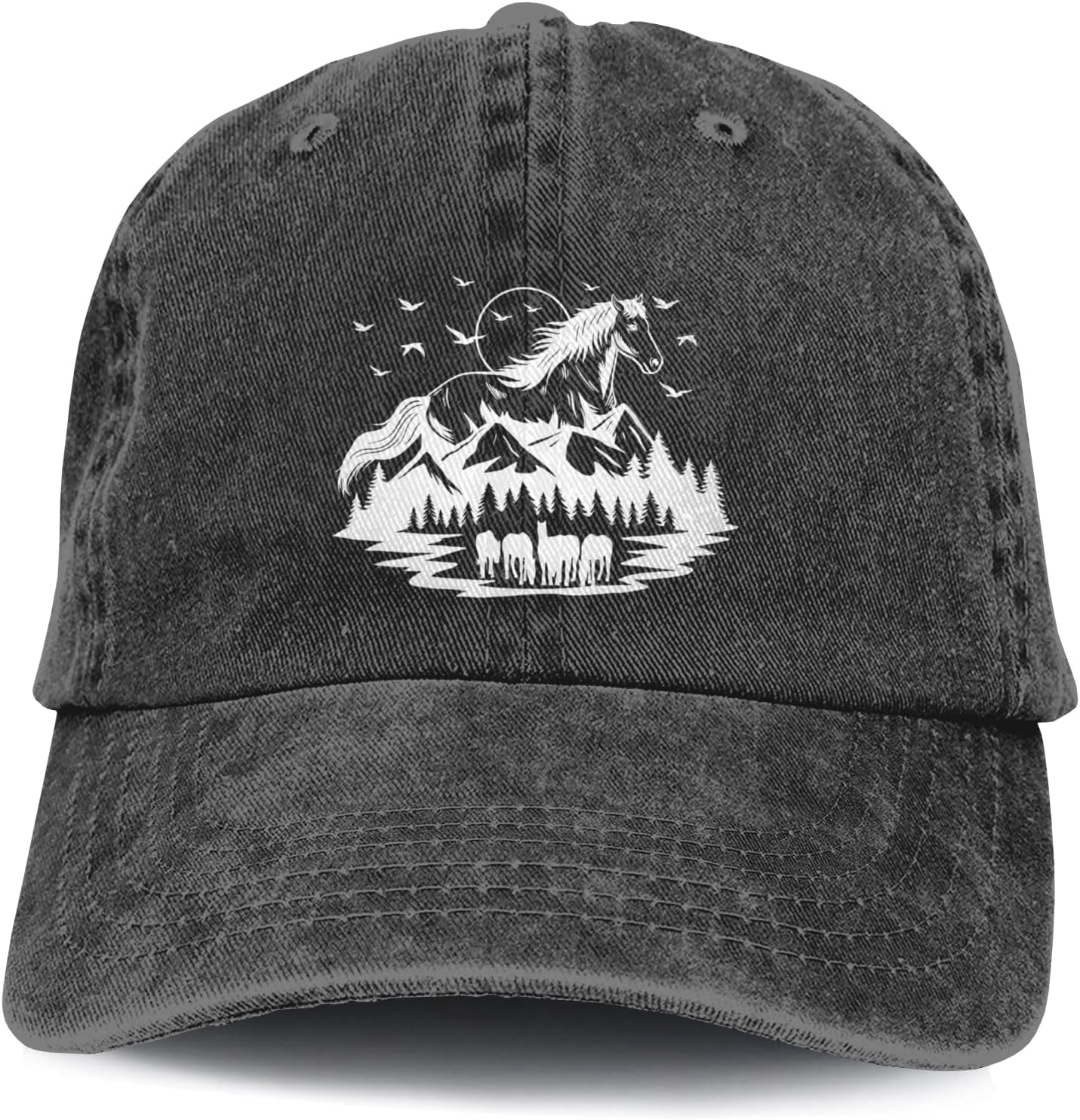 Women's Running Horse Hat for Horse Lover - Adjustable Vintage Distressed Washed Baseball Cap for Men Women - Image 2