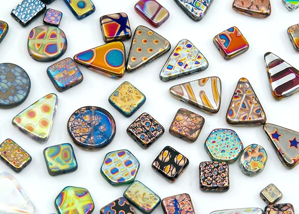 0.8 oz (25g) Mix of Unique Czech Bohemia Glass Pressed Beads with Various Patterns, Matte and Glossy, Hand Made BCV - 3