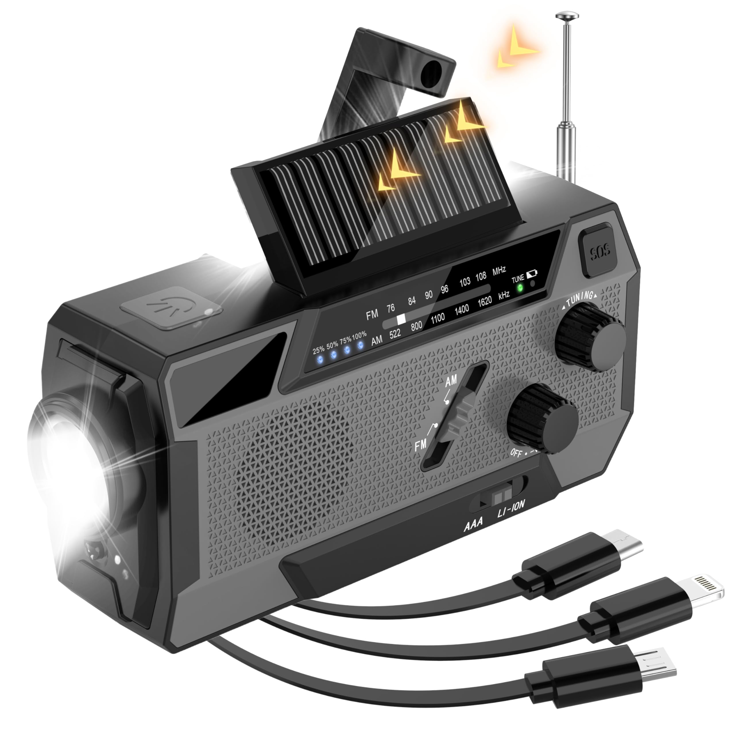 Amazon.co.jp: Greadio 2025 最新 多機能防災ラジオ 充電式 3で1 充電