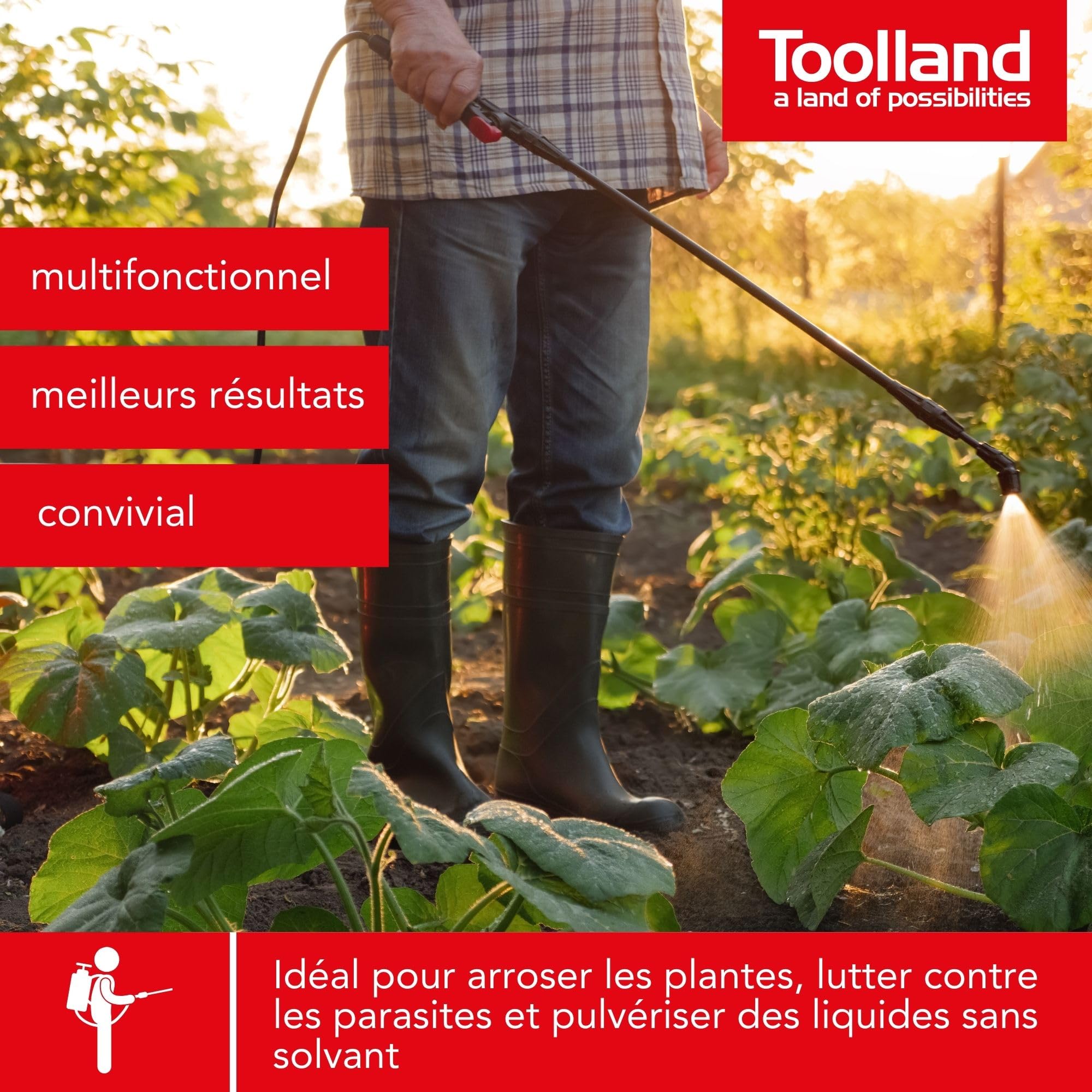 Toolland Pulvérisateur à Dos, pulvérisateur à Pression, pulvérisateur Dorsal, pulverisateur de Jardin, Vaporisateur Jardin avec Lance, desherbant Acide, capacité Max. 16 l, Blanc/Noir