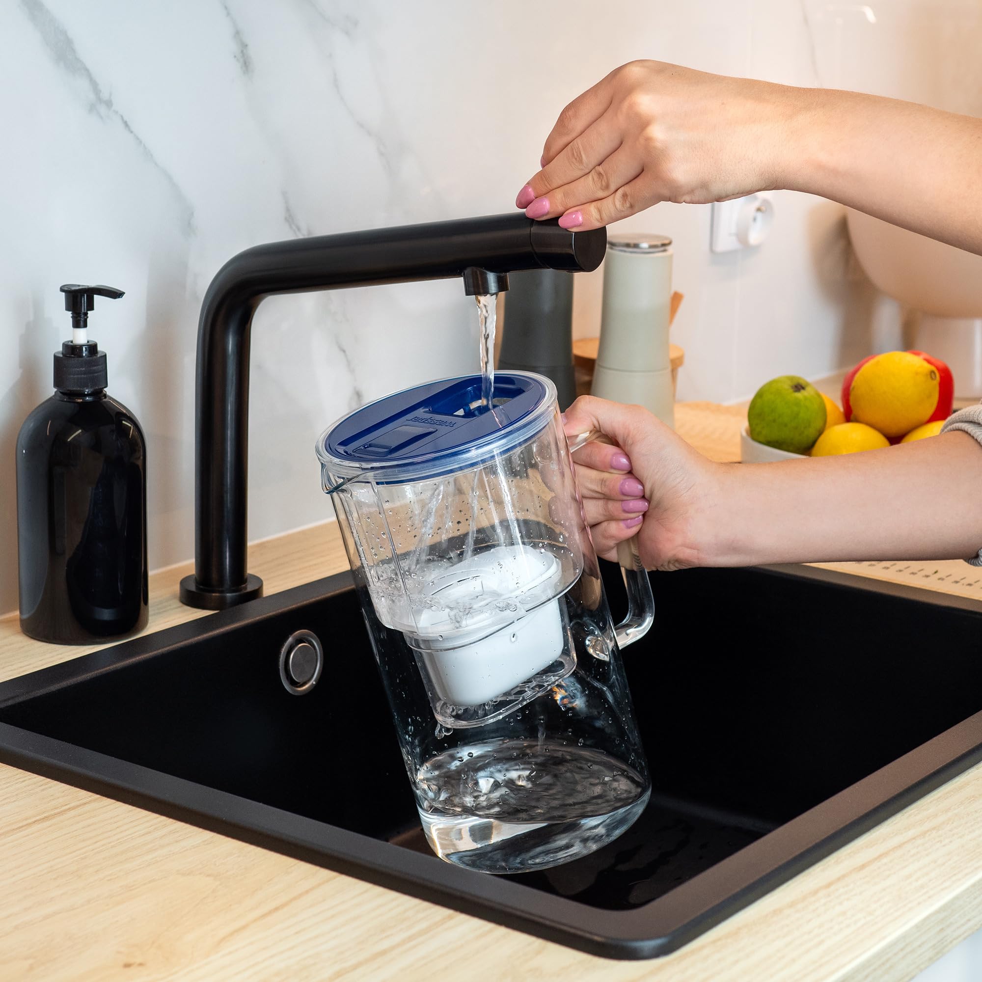 Wessper Glazen Waterfilter-Karaf 3L | Filter Vervanging voor Dafi Unimax Aquaphor A5 BRITA Maxtra PHILIPS AWP212/10 filter | Bevat Waterfilterkan Waterfilterpatroon – Wit