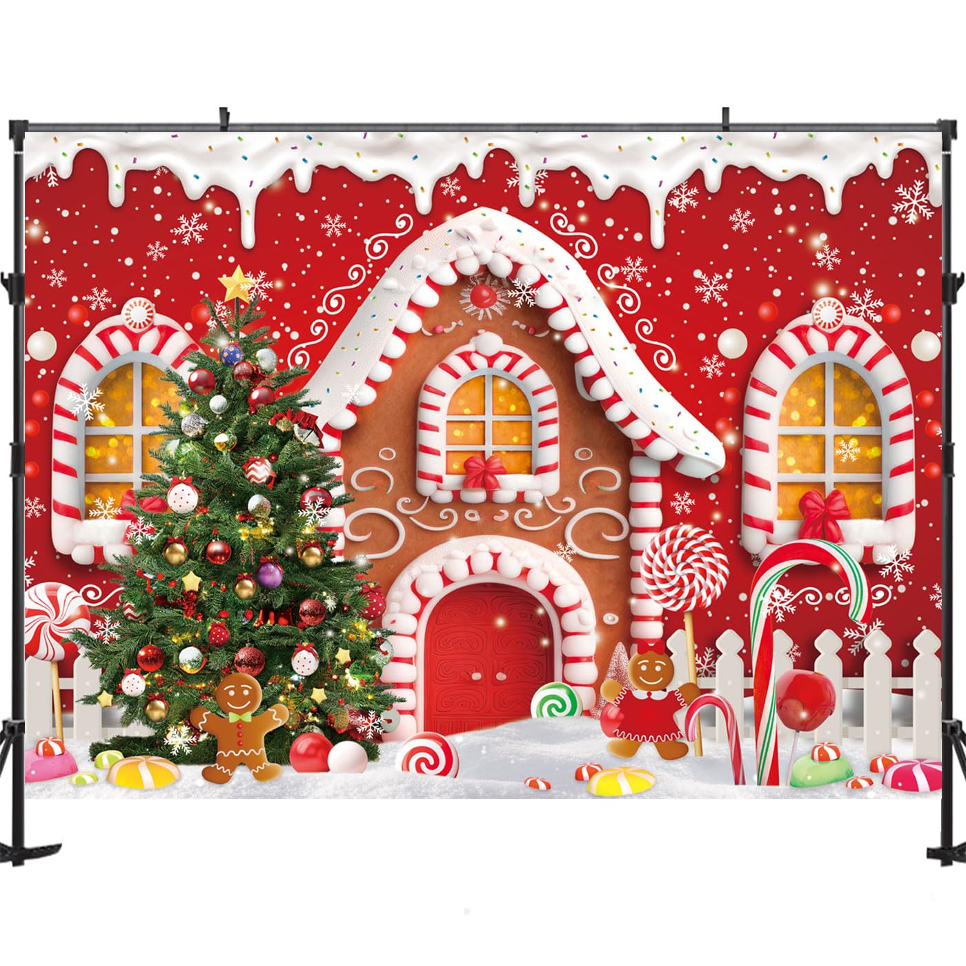 MEHOFOND Weihnachts-Fotohintergrund – Lebkuchenhaus-Design, 3x2,1 M, Rosa, Aus Polyester