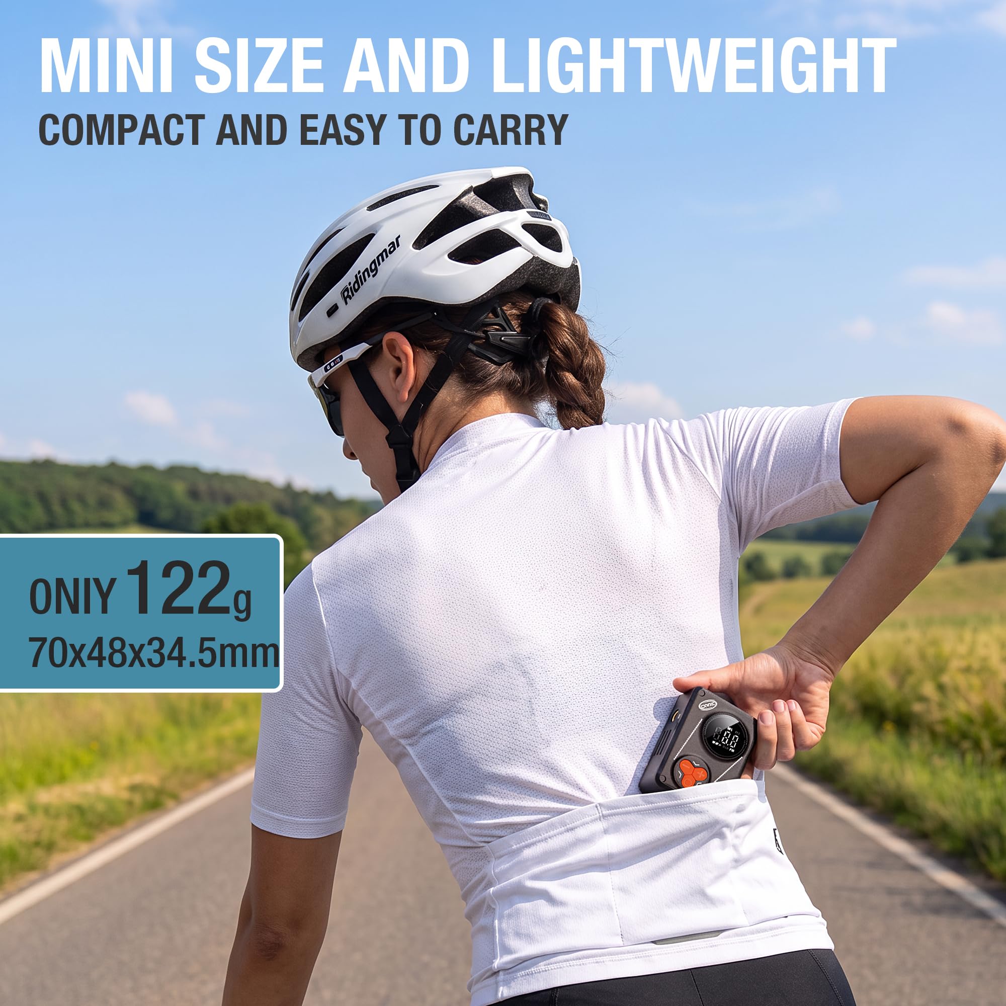 CXWXC Pompe à vélo électrique - Gonfleur de pneu 120 PSI avec manomètre numérique, arrêt automatique pour valves Presta et Schrader, convient pour vélos de route, VTT et vélos électriques