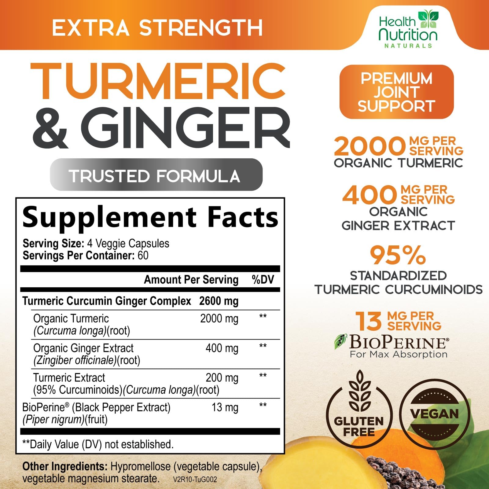 Turmeric Curcumin Supplement - 95% Curcuminoids with Organic Turmeric & Ginger, BioPerine Black Pepper Extract for Best Absorption - Natural Vegan Joint & Immune Support, Bottled in USA - 240 Capsules — Amazon image 2