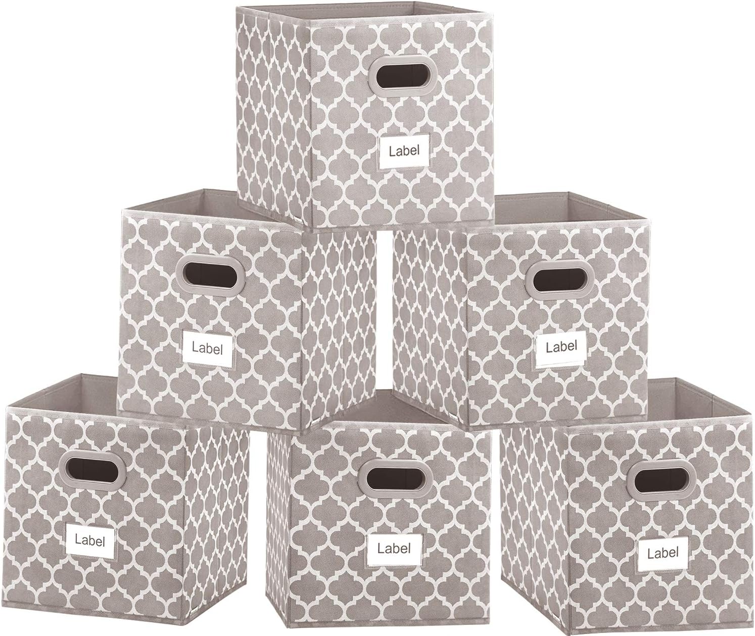 homyfort 11 Inch Cube Storage Organizer Bins-Foldable Fabric storage Cubes Bin Container Box with 2 Plastic Handles for Boys,Girls,Nusery,Clothes,Pantry Closet,Shelf,Kids Room Set of 6 (Light Coffee)