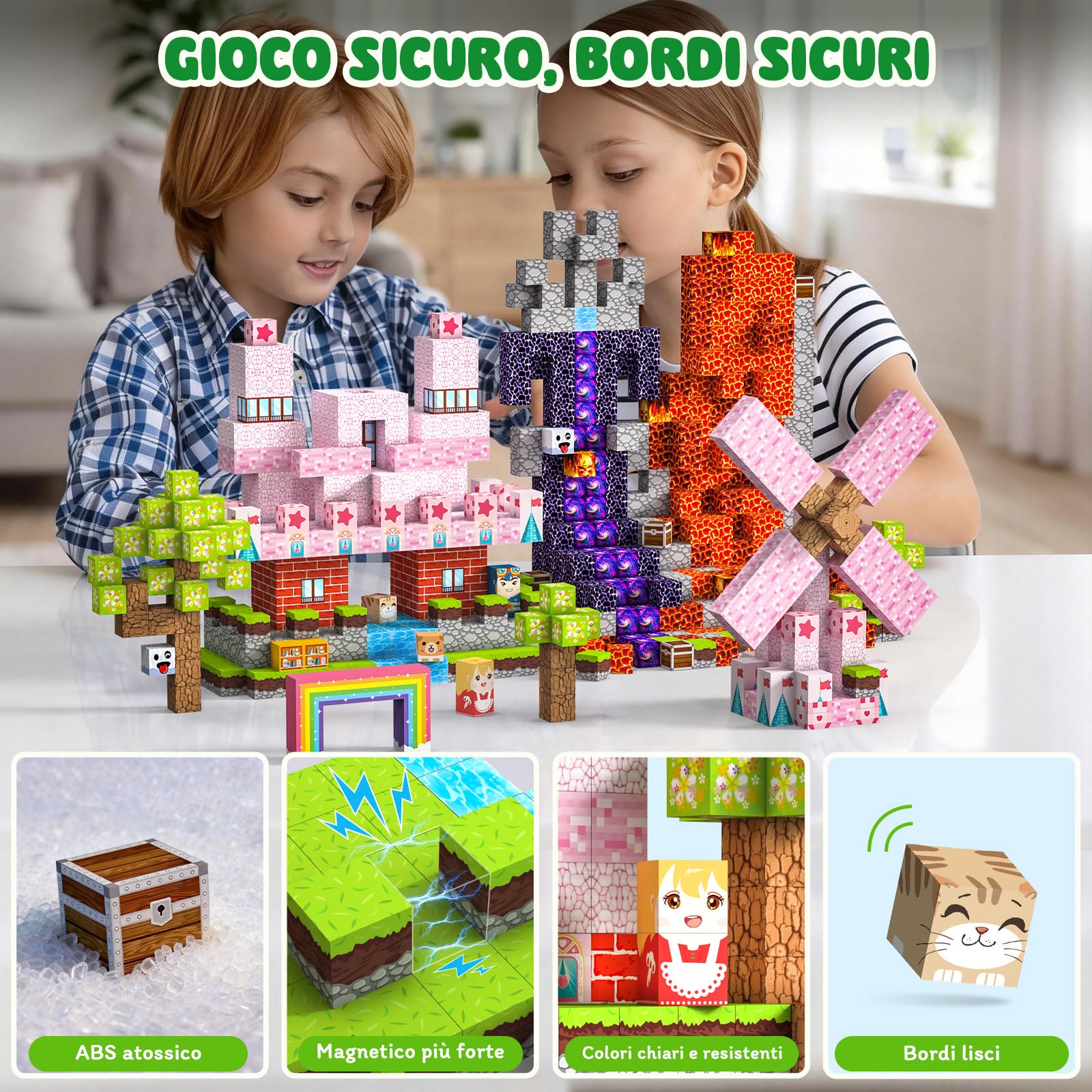 Costruzioni Magnetiche per Bambini 150 PCS 2CM 3+ Giochi Cubi Magnetici Blocchi Magnetic Building Blocks Giocattoli Montessori a Partire da 3 4 5 6 7 8 9 10 11 12 Anni Regali di Compleanno