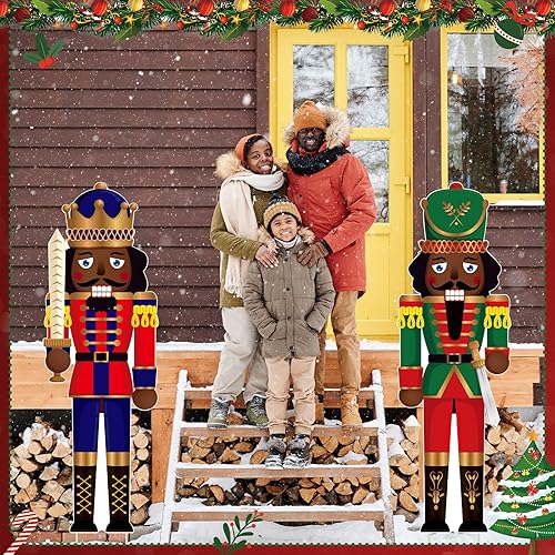 Miniatura 13 de Capoda 2 carteles grandes de cascanueces de Navidad para patio con estacas de 39 x 13 pulgadas, decoración de Navidad para exteriores, soldado