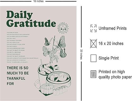Miniatura 2 de Poster Master Póster motivacional  Impresión inspiradora retro  Gratitud diaria, mariposa, cita positiva, edificante  Arte de pared sin marco de 16