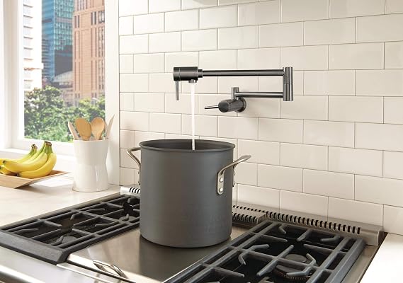 Delta Black Stainless Modern Pot Filler Kitchen Faucet, Wall Mount Kitchen Faucet, Black Stainless 1165LF-KS