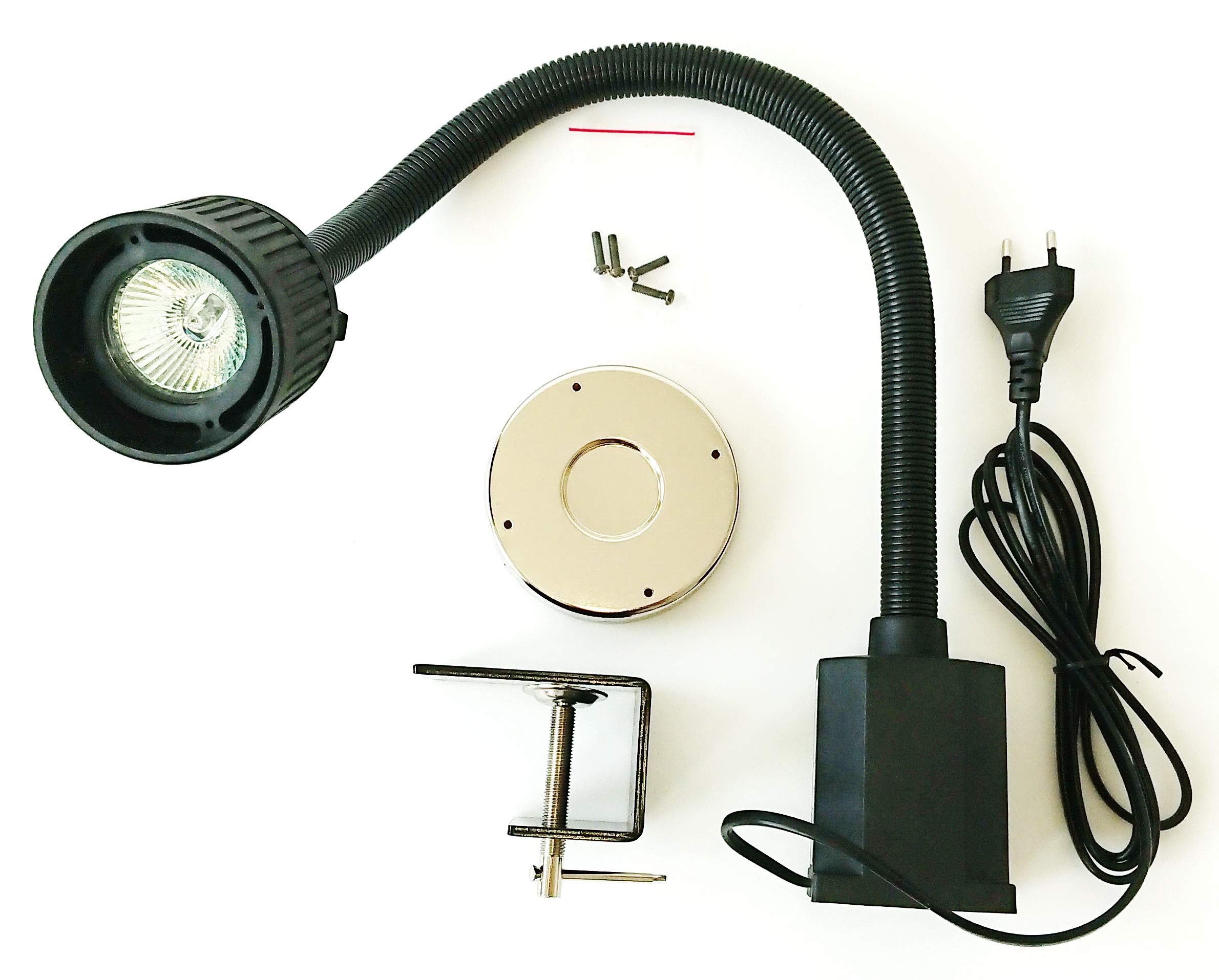 Petzoldt LED Maschinenleuchte Klemmleuchte LED Arbeitsplatzleuchte 230 Lumen breitstrahlend 2,9 Watt 230 Volt mit Flexiblem Arm