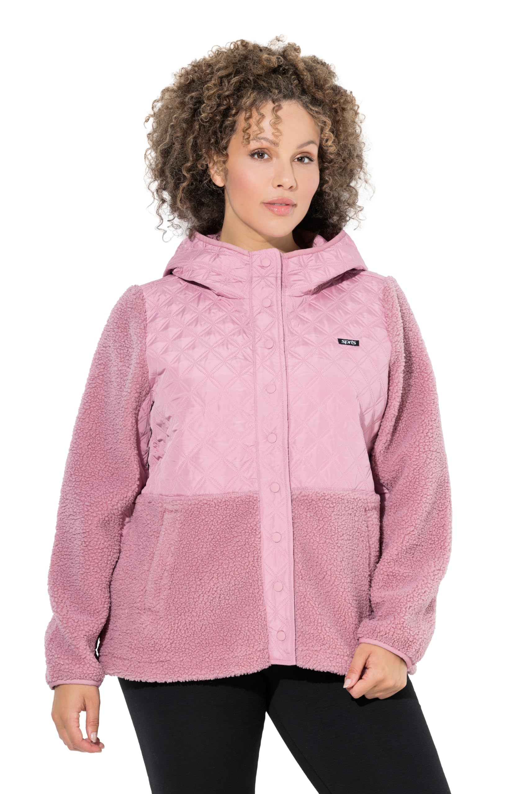 Ulla Popken Damen große Größen Übergrößen Plus Size Fleecejacke, Stepp, Kapuze, Druckknöpfe 845104