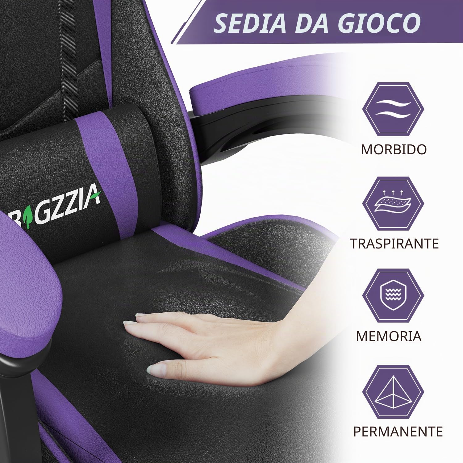 bigzzia Sedia da Gaming, Ergonomica, Per Gamer, con Cuscino Lombare e Poggiatesta, Regolabile in Altezza, Sedia Per Computer, Per Ufficio (Viola)
