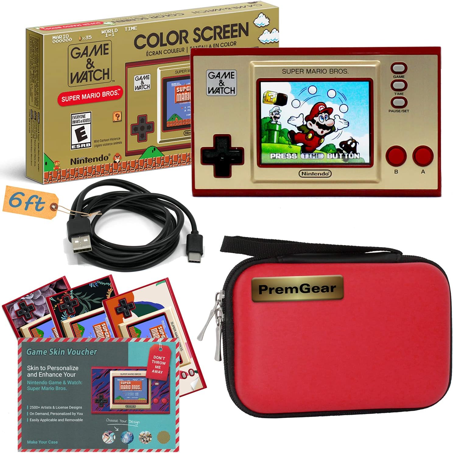 Nintendo Super Mario Bros. Game & Watch, Bundled with PremGear Case  (Black), G&W Skin Voucher & 6ft Charging Cable : Amazon.co.uk: PC & Video  Games