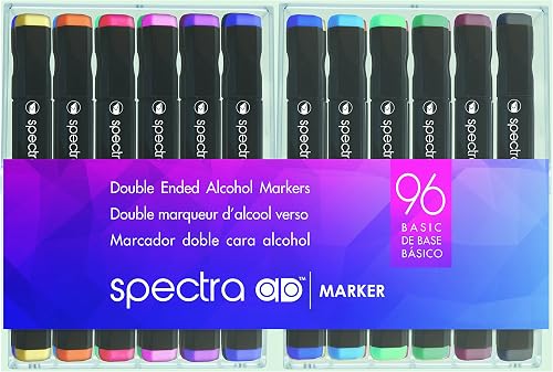 AD Marker Chartpak Spectra, Tri-Nib and Brush Dual-Tip, 96 Assorted Basic Color Set in Hard Plastic Cubes, 1 Each (SBASIC96AD)