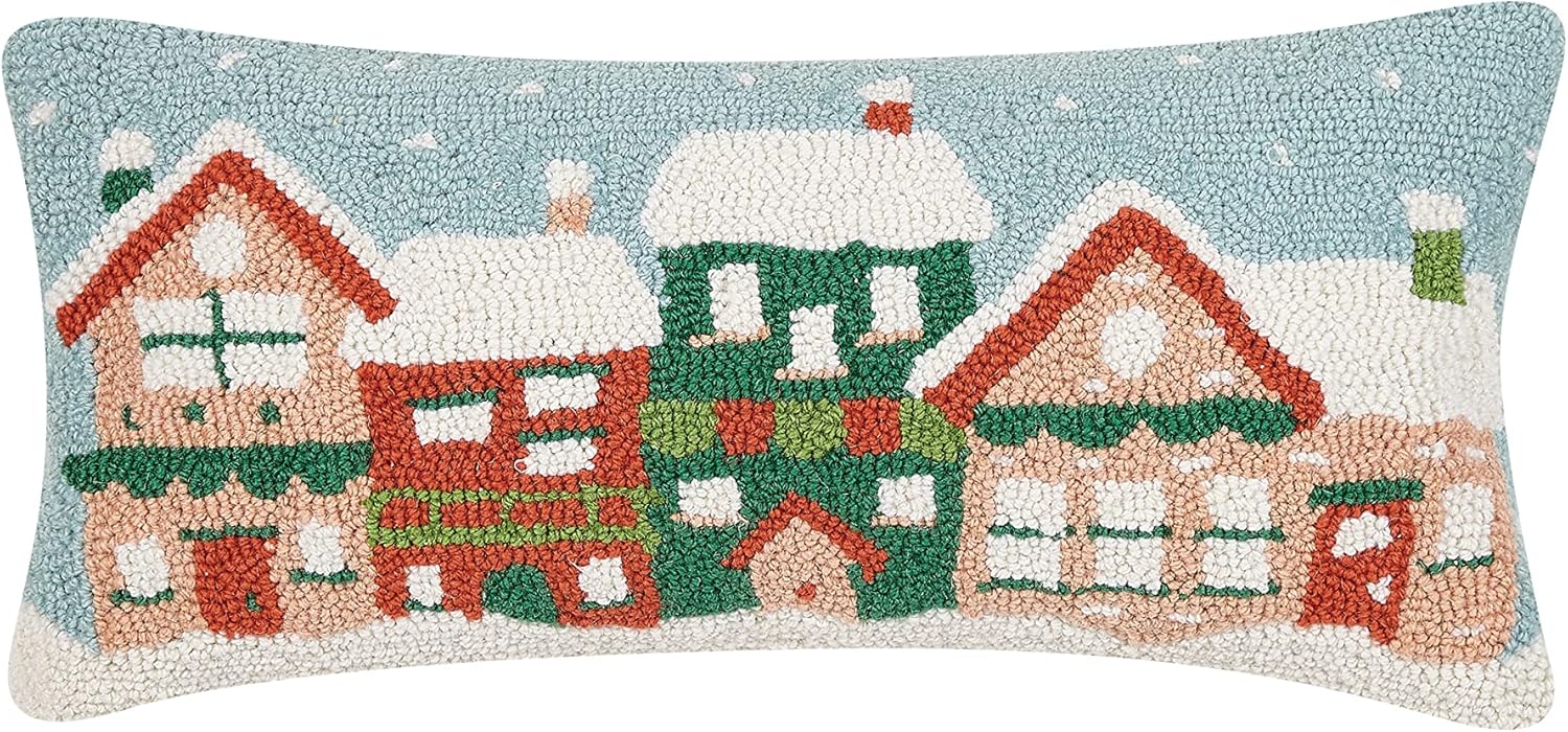 Peking Handicraft Holiday Homes Christmas Polyfill Hook Throw Pillow, 20-inch Length, Wool and Velvet Back, Holiday Seasonal Decoration