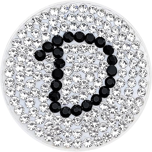 Review Navika Initial Letter Monogram Micro Pave Crystal Golf Ball Marker Includes a Magnetic Hat Clip – Clear & Black