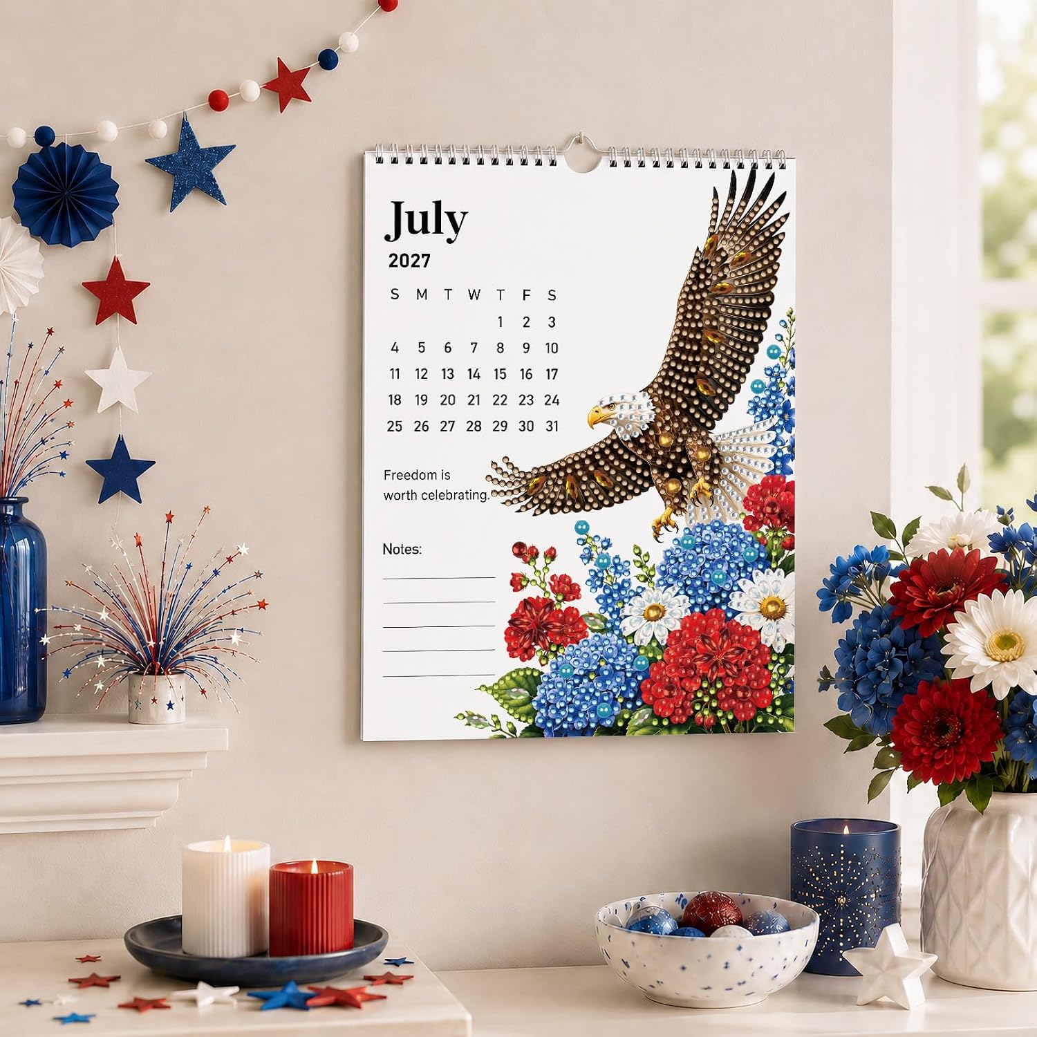 2027 Wall Calendar DIY Diamond Art Painting Kits for Adults, 12 Month Hanging Wildlife & Bird Planner with Inspiring Quotes, 5D Relaxing Craft Aesthetic Home Decor Gifts for Women Mom image 4