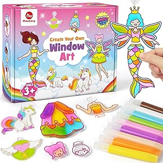 Mocoosy Princess Window Art Kit for Kids, DIY Suncatcher Art and Craft for Kids Ages 4-6-8, Stained Glass Window Art Painting Set for Girls, Unicorn Toys Easter Basket Stuffer Gift 5 6 7 8 9 Years Old