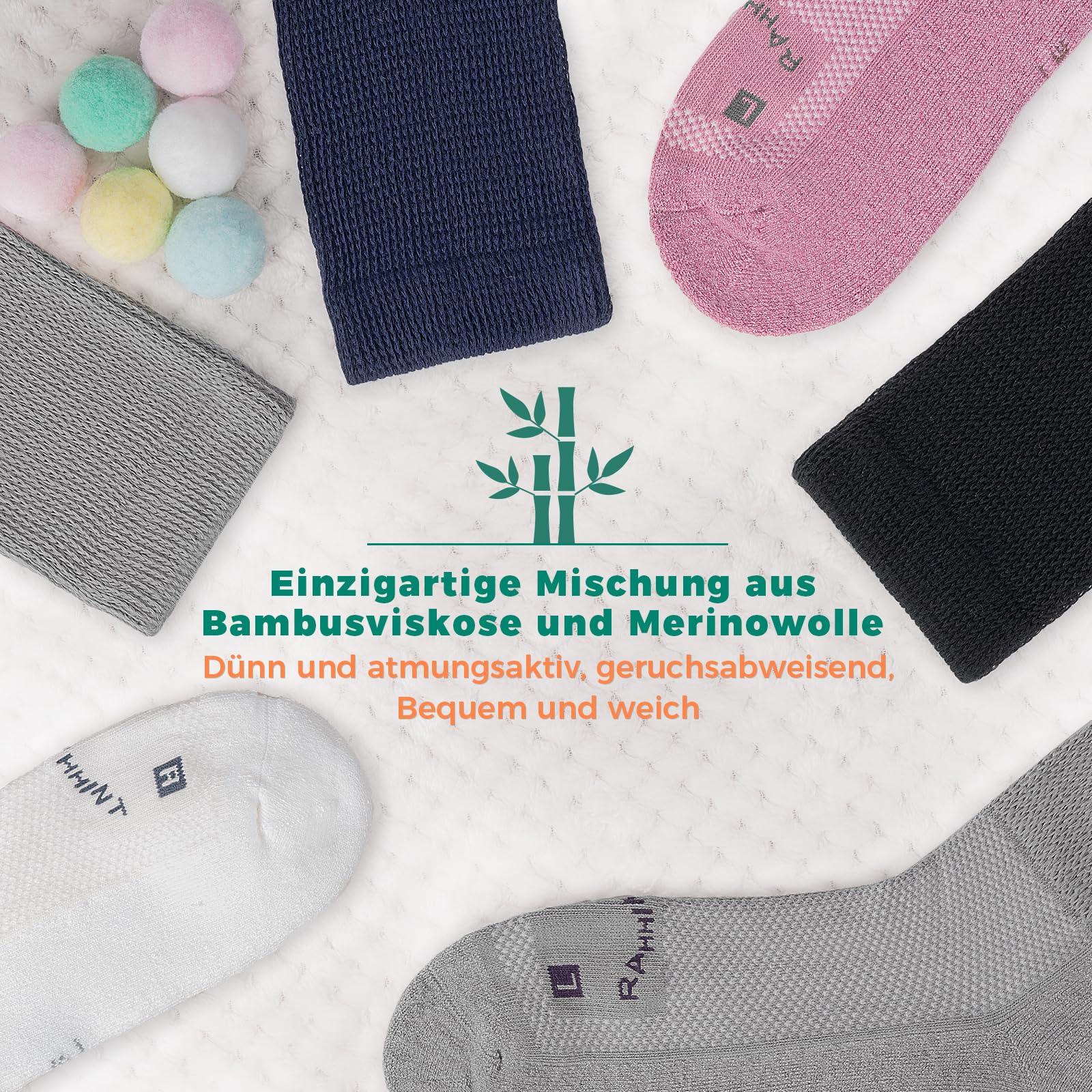 Rahhint Lana Merino Calze Diabetici 3 Paia, Calze in Bamboo senza Elastico senza Cucitura per Uomo & Donna