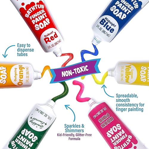 Miniatura 5 de Pintura de baño y limo de baño, paquete variado | (24) pinturas de baño lavables no tóxicas y (4) limo de baño pegajoso | Divertido jabón para niños