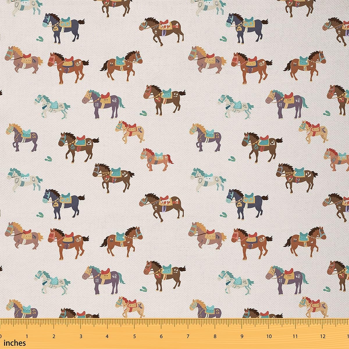 Feelyou Horse Fabric by The Yard 2 Yard Kids Cute Animal Decor Upholstery Fabric for Chairs for Boys Teens Rose Floral Flower Waterproof Outdoor Fabric Galloping Horse Reupholstery Fabric Decor