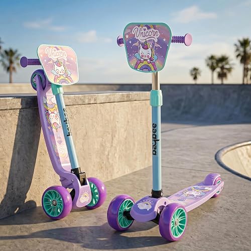 Baybee Trickster Baby Kick Scooter for Kids | Foldable 3 Wheel Kids Scooter with 4 Height Adjustable & Foot Brake | Runner Scooters with Magic Board | Skate Scooter for 2+ Years Boy Girl (Purple)
