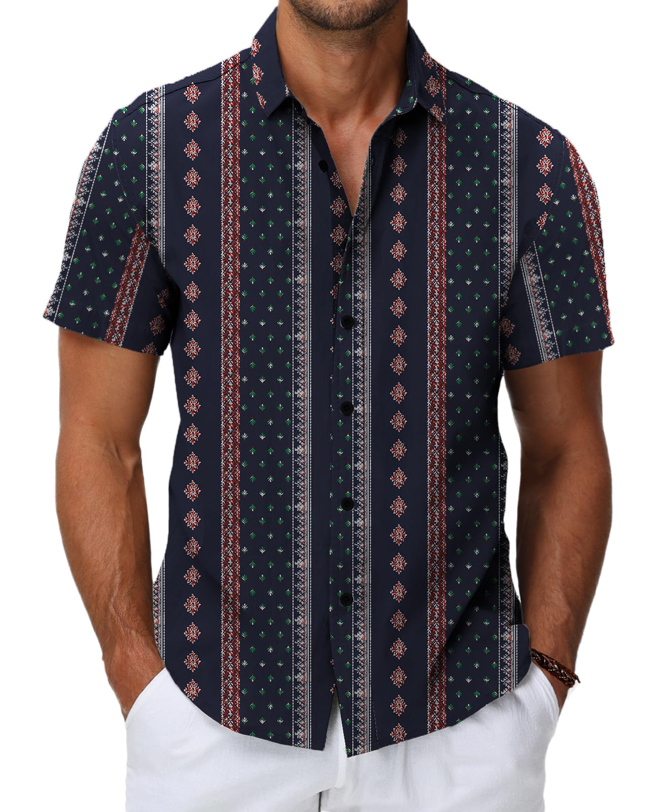 HMIYA Hawaii Hemd für Herren - 100% Baumwolle Vintage Kurzarmhemd - Unisex Sommerbutton-Down mit Allover-Print, Strandurlaub & Freizeit