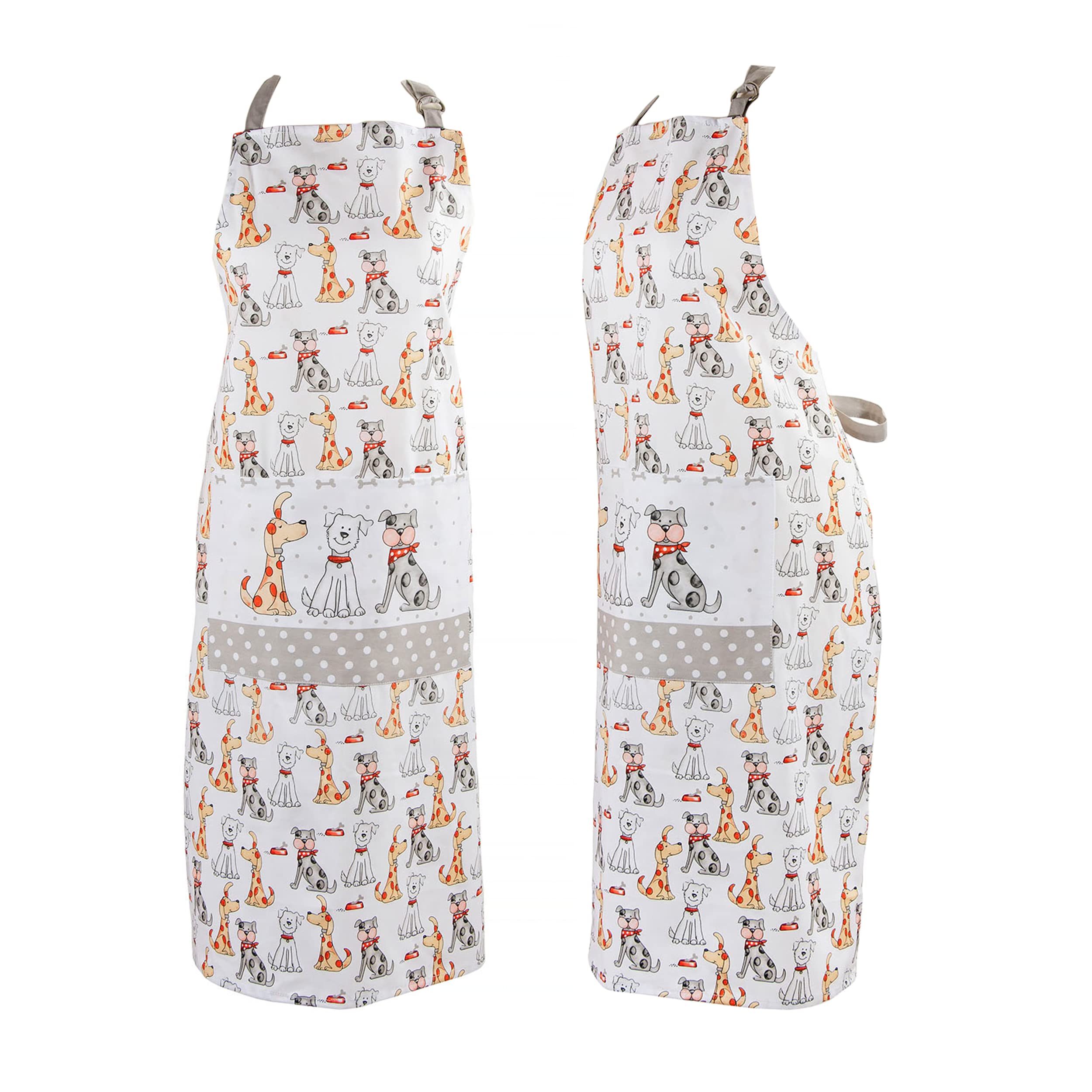 SPOTTED DOG GIFT COMPANY Dog Apron, 100% Cotton Adjustable Bib Kitchen Apron with Large Pocket, Animal Themed Kitchenware, Cooking and Baking Gifts for Dog Lovers Pet Owners Chefs Bakers