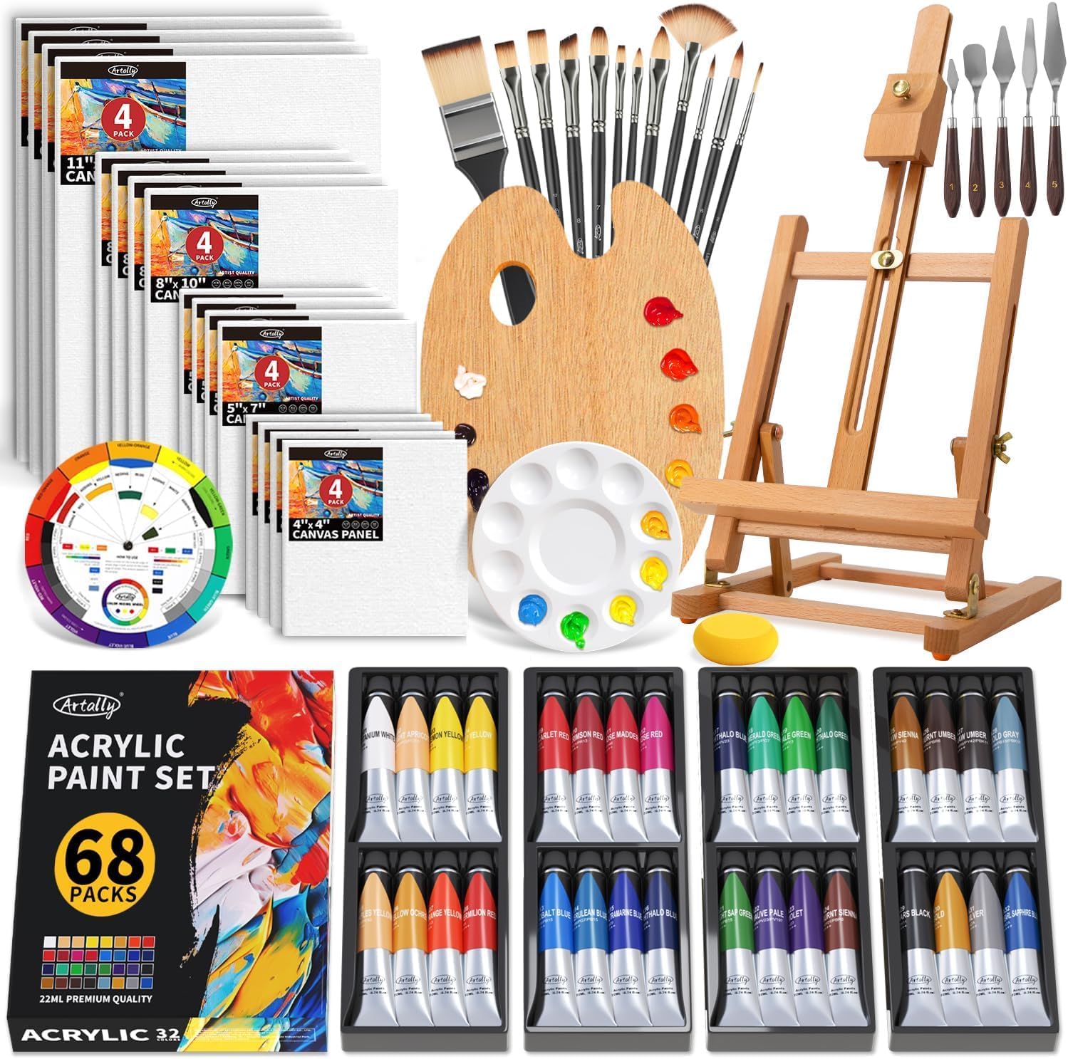 Acrylic Paint Set with Easel, 69 Pcs