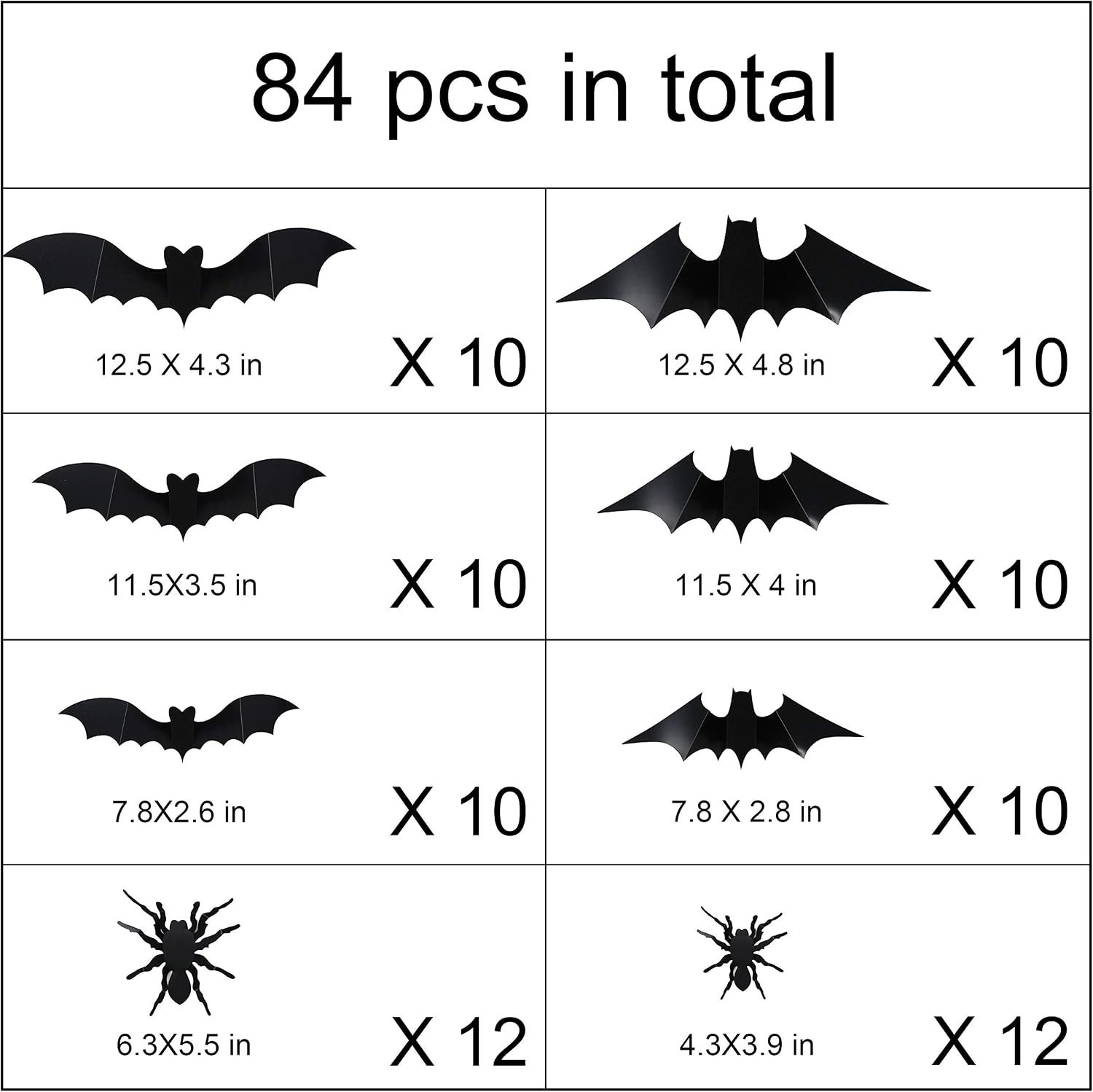 JOYIN 84 Assorted Halloween DIY Scary Wall Bats Spiders Wall Decal Wall Stickers PVC 3D Halloween Eve Decoration (Include 90 Double-Sided Stickers)