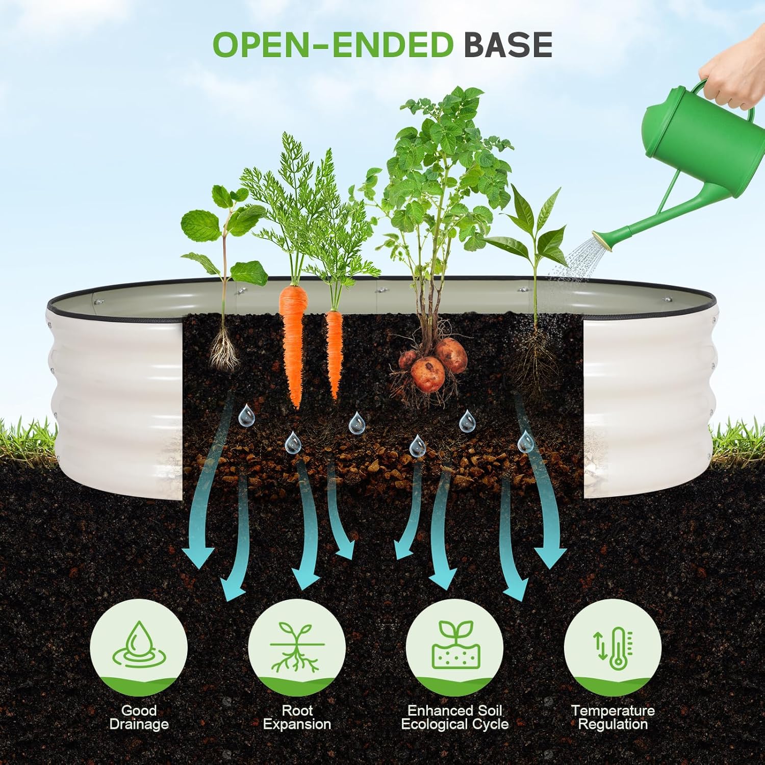 Galvanized Raised Garden Bed - 4×2×1ft (2 Packs) Planter Raised Beds for Gardening | Oval Metal Garden Planter Box with Safety Edging and Gloves for Vegetables Fruits and Flower (White)