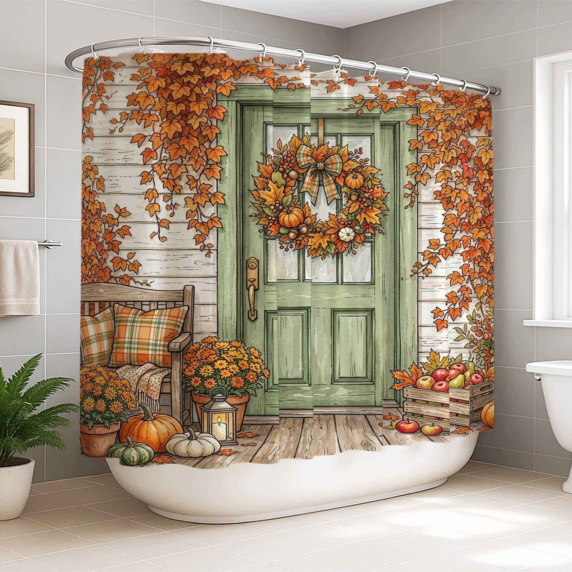 Rideau de douche extra large motif citrouilles pour créer un cocon de douceur rustique