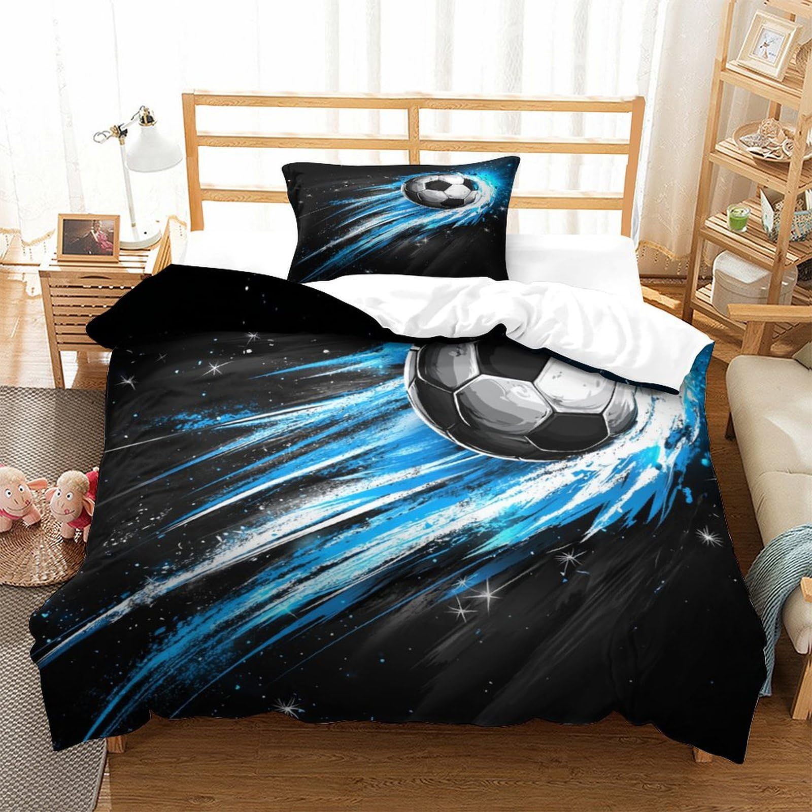 P1s9u7w5y Football-7 Dynamic Football 3D Printed Duvet Cover Set 3Pcs Microfiber Sport Bedding Set Single（135X200cm）
