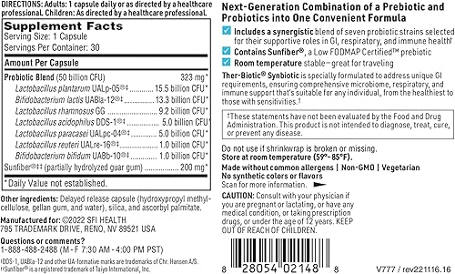 Vista 6 de Klaire Labs SFI Health Ther-Biotic - Prebióticos y probióticos sinbióticos para mujeres y hombres, probióticos diarios con prebióticos bajos
