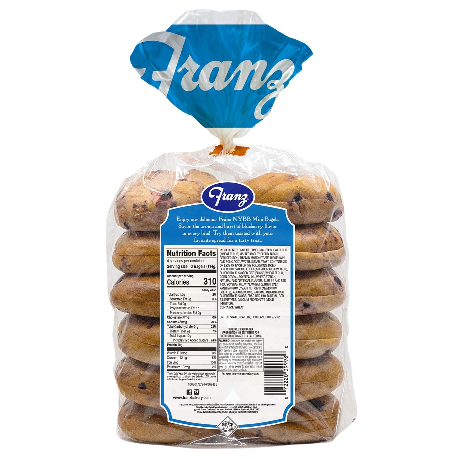 Franz New York Mini Blueberry Bagels, 16 oz