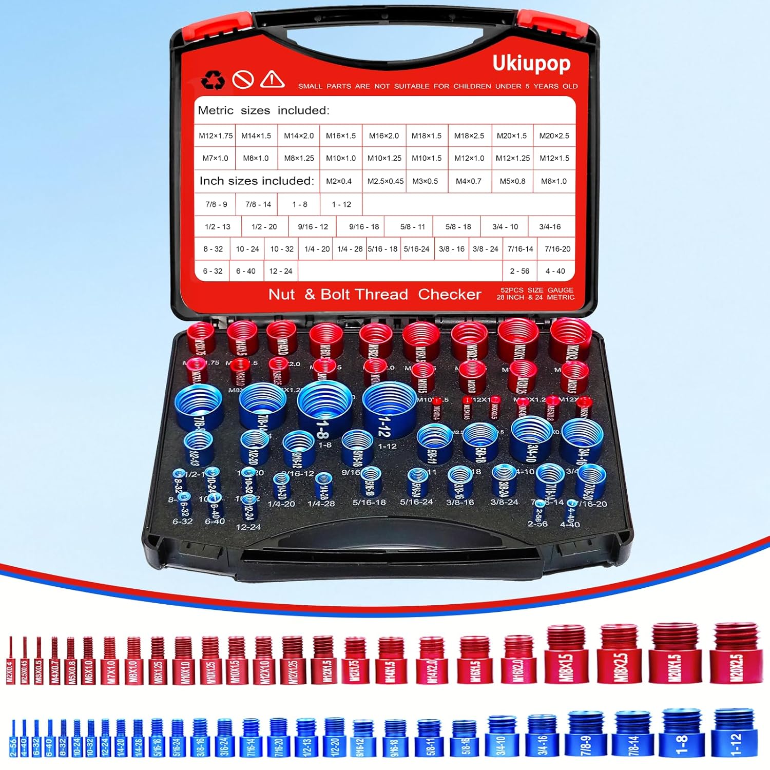 52PCS Thread Checker Kit – SAE & Metric Bolt Thread Checker, Nut & Bolt Size Finder Tool (28 SAE + 24 Metric) – Thread Gauge for Quickly Identifying Screw, Nut, and Bolt Sizes