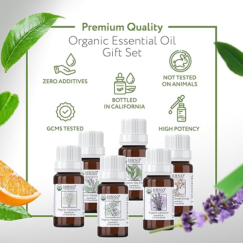Miniatura 4 de HBNO Juego de aceites esenciales orgánicos (0.3 onzas líquidas)  Los 6 mejores aceites esenciales. Ideal para aromaterapia, fabricación de jabón y