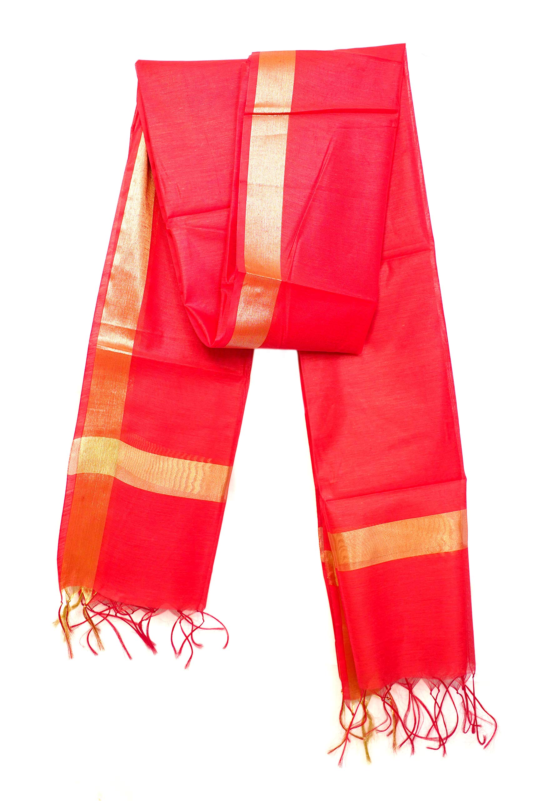GenericChanderi Silk Dupatta Solid Women fashion Chunni Banarsi Golden Border Dupatta, Red, non-enumerated