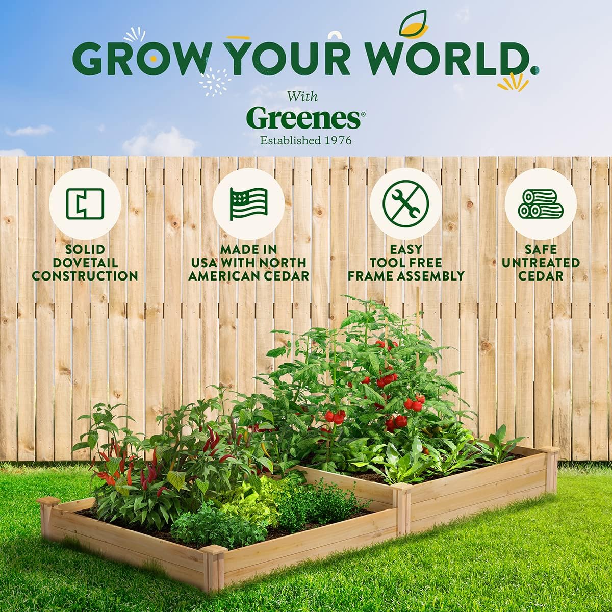 Greenes Fence Premium Cedar Raised Garden Bed, 4' x 8' x 7-10.5" (3/4" Thick) - Made in USA with North American Cedar
