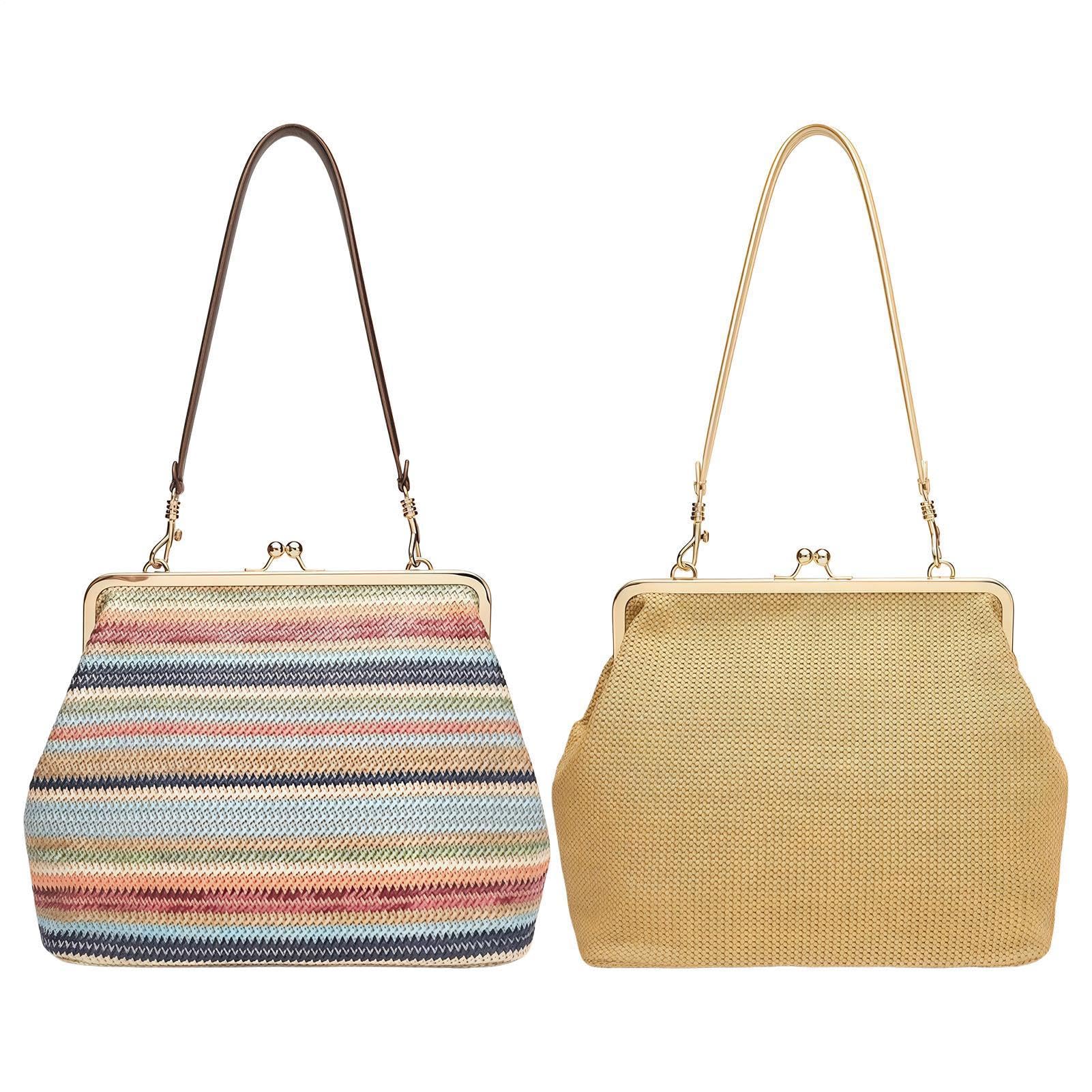 Borsa Tote in Paglia per Donna Grande Pack Con Chiusura A Bacio Stile | Borsa Da Spiaggia Intrecciata In Paglia Per Lavoro, Università, Shopping, Spesa, Palestra, Sera, , , Vacanza, Viaggi