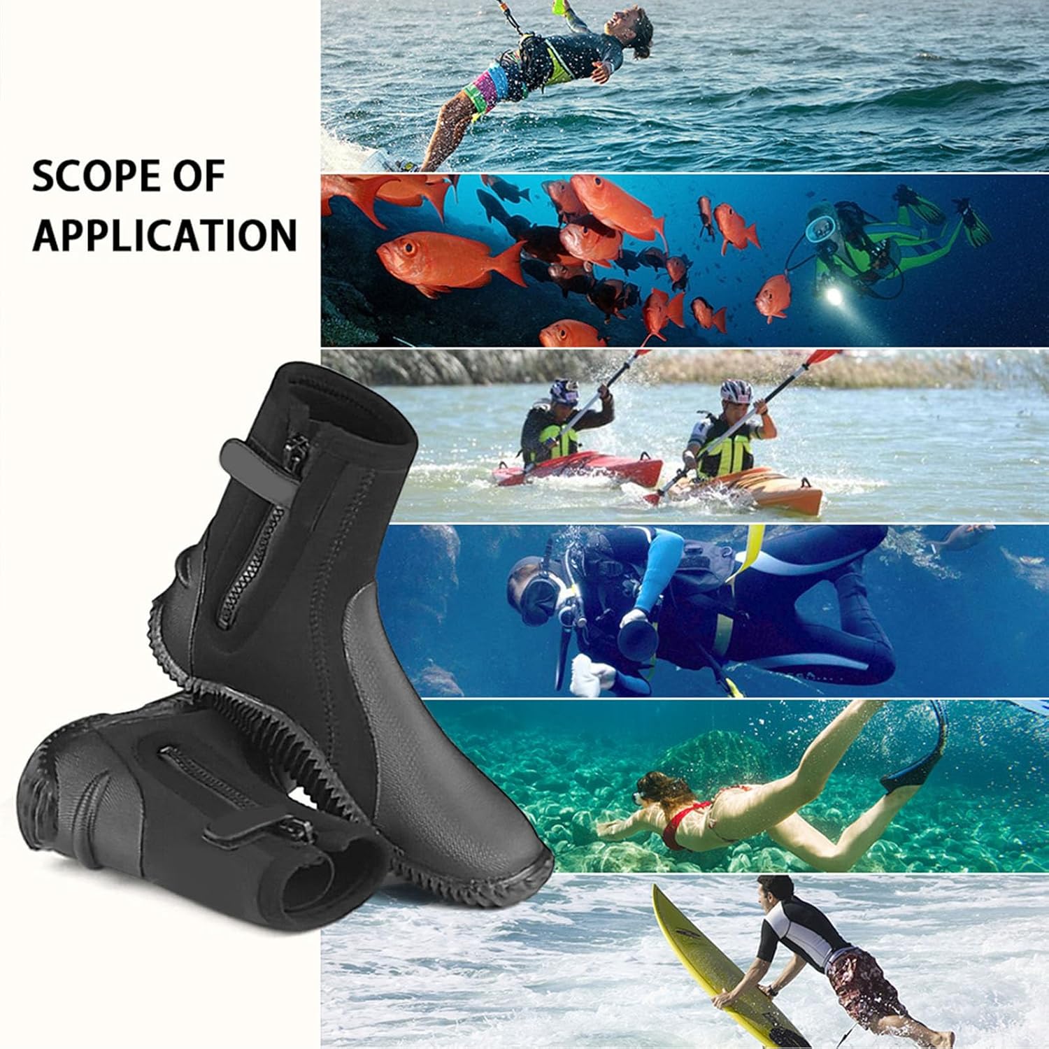 plplaaoo Diving Boots Neoprene 5mm Thick Wetsuit Boots with Side Zipper Anti Slip Soles for Snorkeling Scuba Diving Men Women Black Size 37 to 44