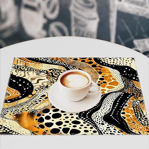 Miniatura 7 de Abstract Tiger Leopard Pattern Placemats Set of 6 Resistant Table Mats Washable Place Mats for Dinner Party Table Decoration