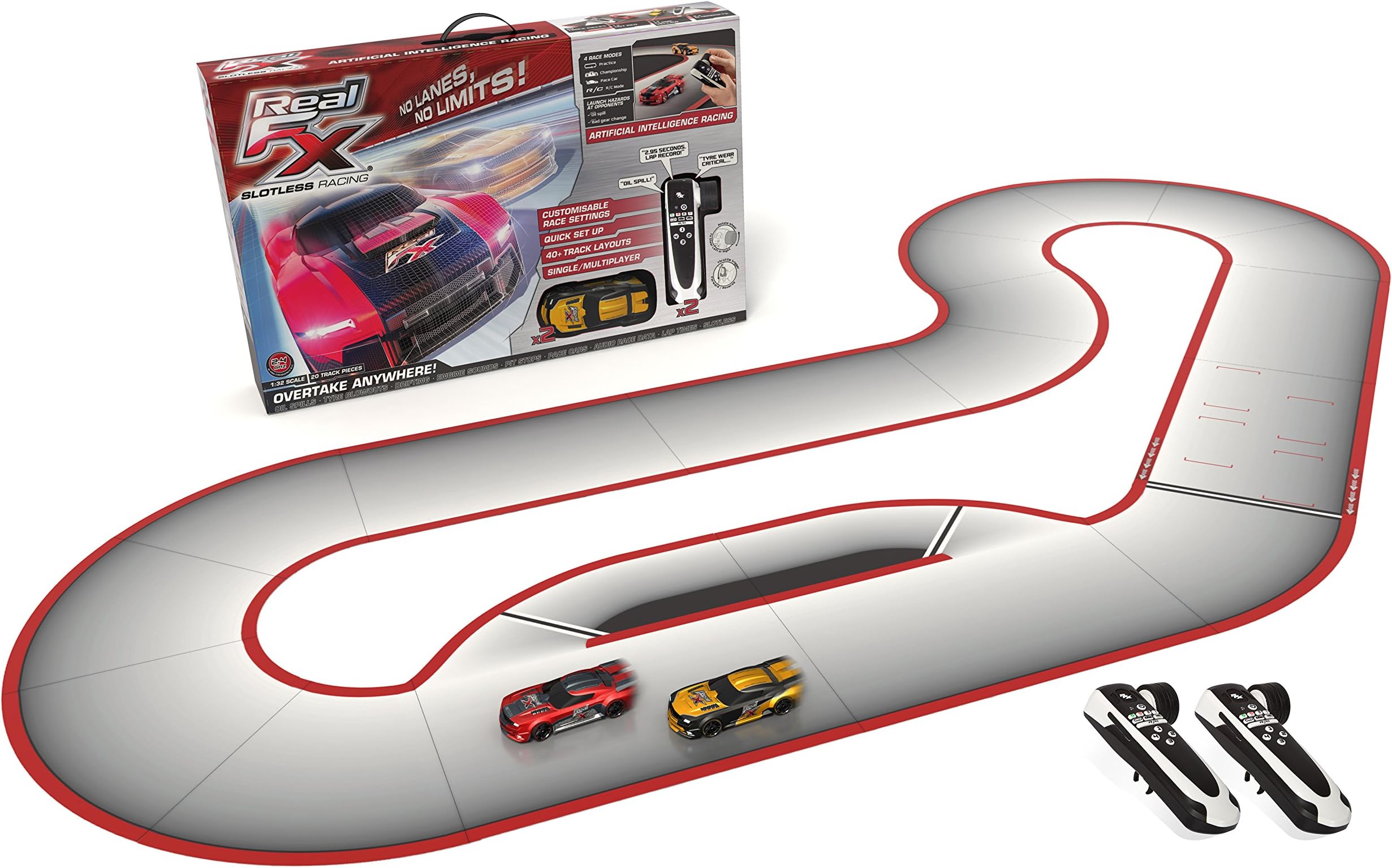 Real FX Racing: Slotless Racetrack System Including Two RC Cars and Handsets with Artificial Intelligence