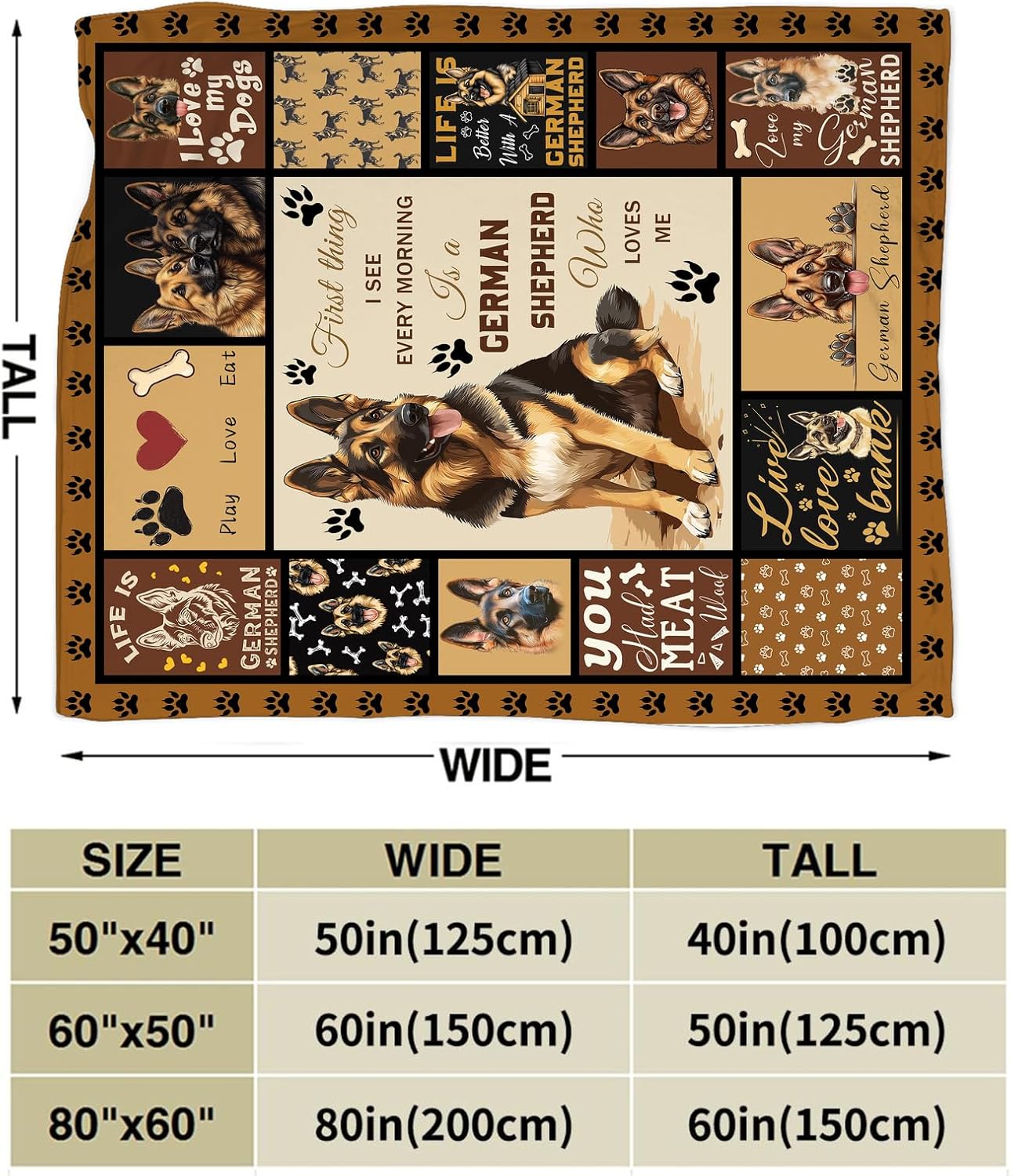 German Shepherd Blanket Soft Fuzzy Fleece Dog Blanket Decor Cozy Warm Plush Flannel Blanket Gifts for Boys Girls Men Women Home Chair Sofa Couch Bed 50"X40" - Image 6