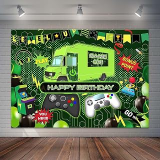 Video Game On Birthday Backdrop Boy's Gamer Truck Happy Birthday Party Background Level Up Game Controller Theme Party Decorations Supplies (7x5ft)